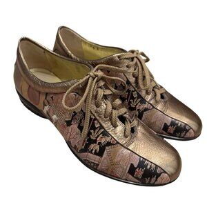 Icon Womens Metallic Asian Art Bronze Lace-Up Printed Leather Shoes
